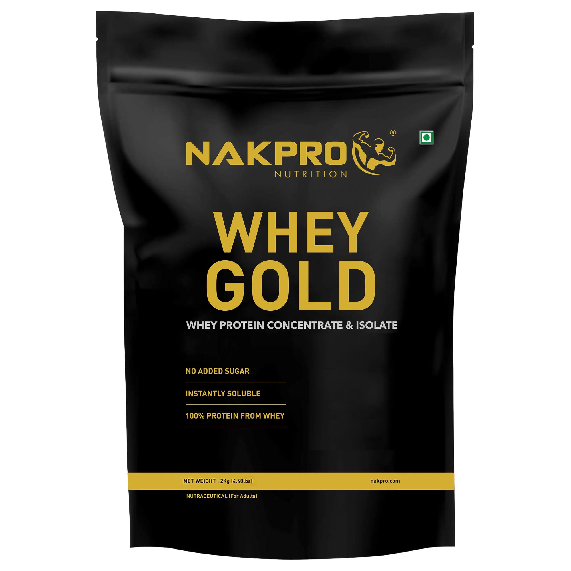 NAKPRO Gold Whey Protein Concentrate 2kg Malai Kulfi | 25.5g Protein, 5.6g BCAA | Trustified Certified 100% Authentic Supplement Powder & No Adulteration | Fast Absorbing Whey Protein Powder