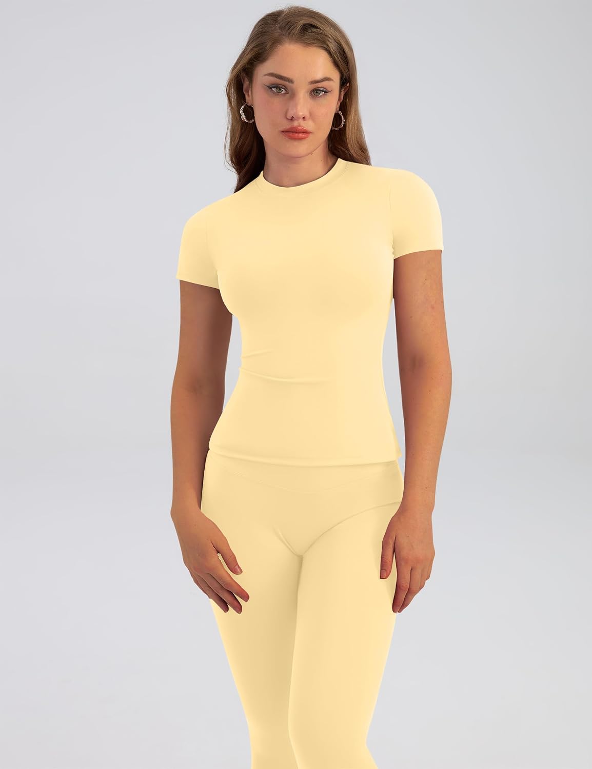 Relety Womens 2 Piece Workout Sets Short Sleeve Shirt High Waist Leggings image 5