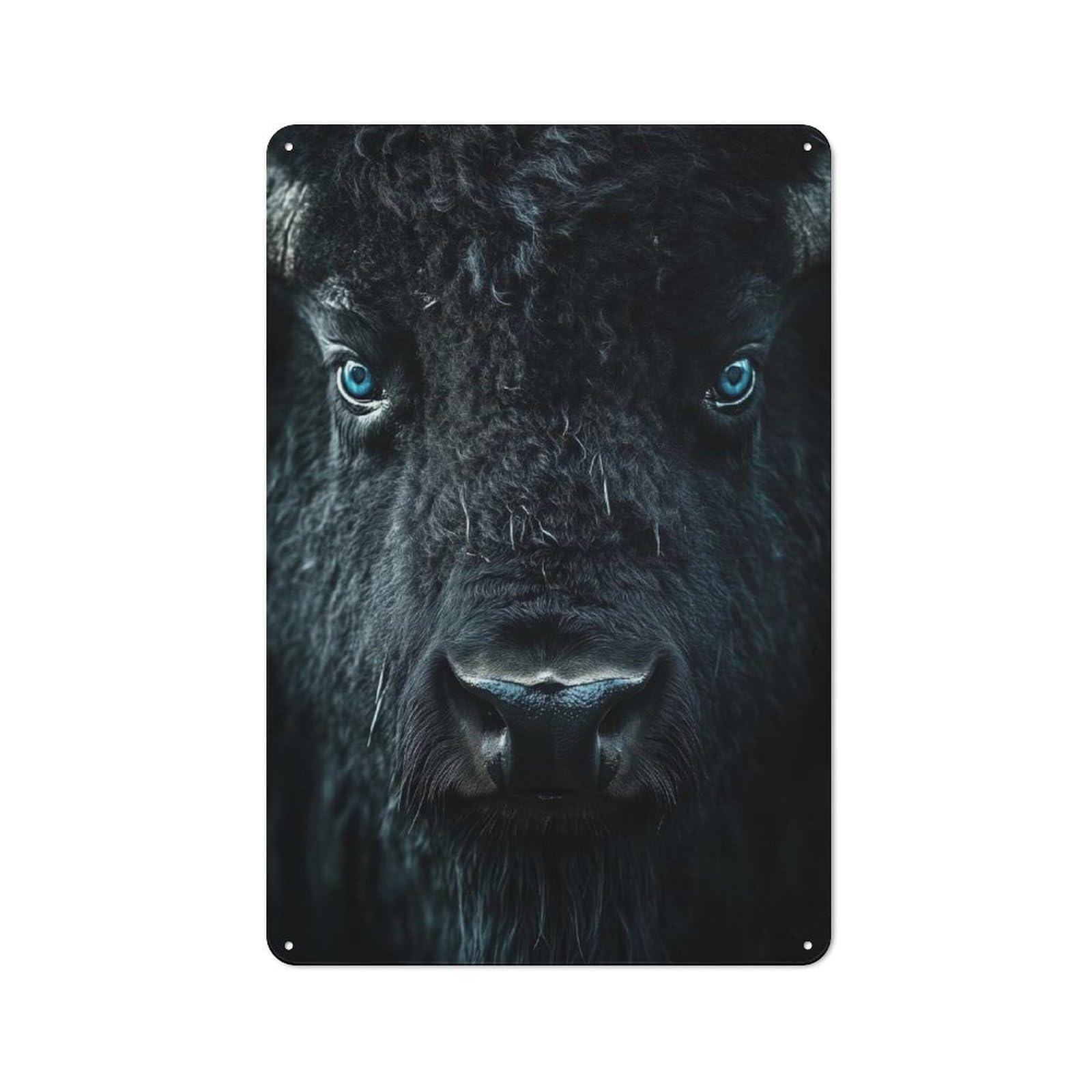 Junmoney Intense Bison Portrait With Blue Eyes Metal Wall Sign 30X20cm Featuring For Workshop Wall, For Makers And Diy Enthusiasts