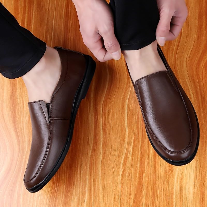 Loafers for Men Solid Color Round Toe Vegan Leather Loafer Shoes Lightweight Flexible Flat Heel Fashion Wedding Slip-on2