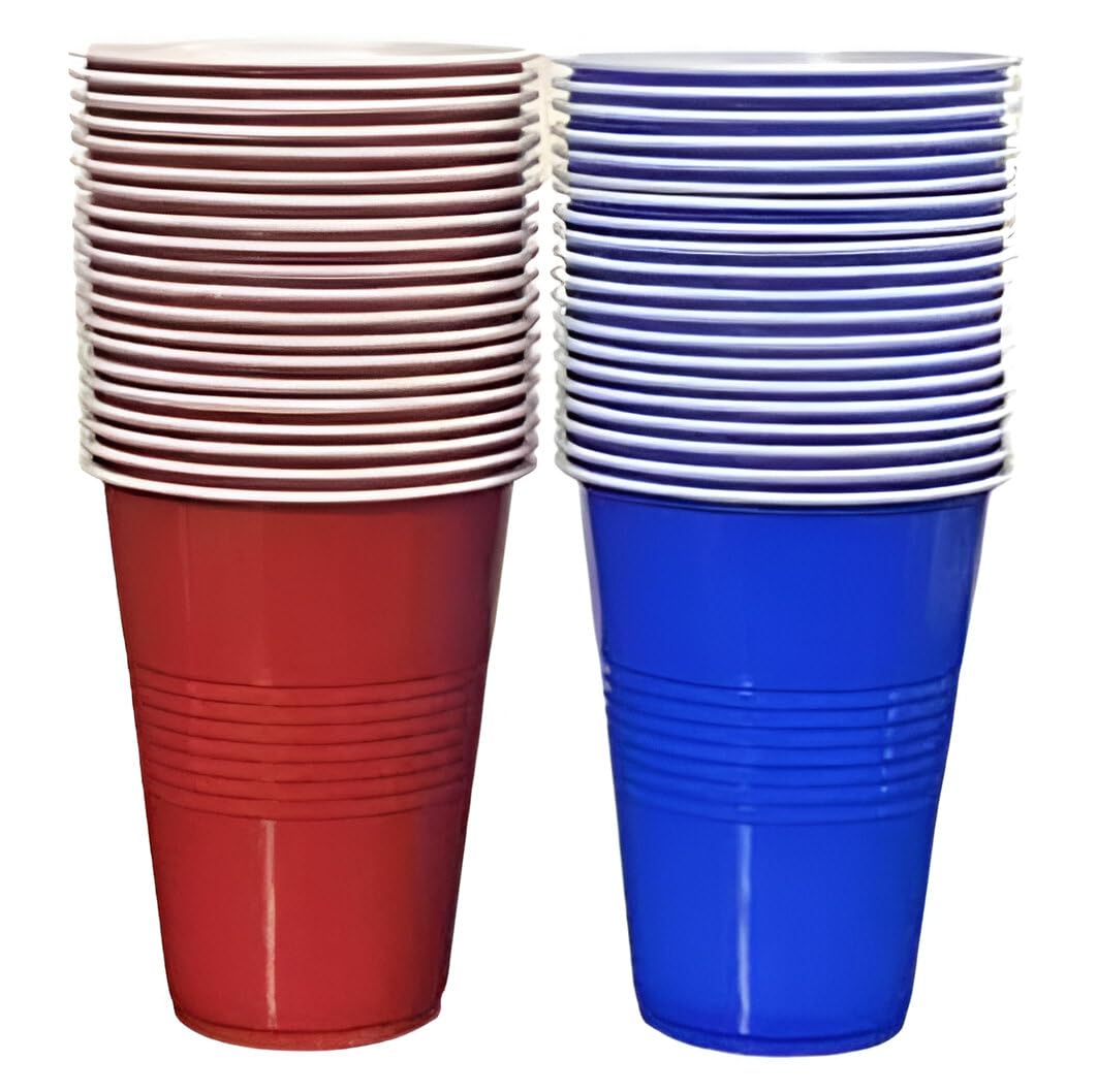 Tickles Pack of 40, Beer Pong Glasses with Free Ping Pong Balls Set, Easy Grip Reusable Drinking Party Cups for Iced Tea, Punch, Cocktail, Couple, Ladies Games (Color: Red & Blue Size: 475 ml)