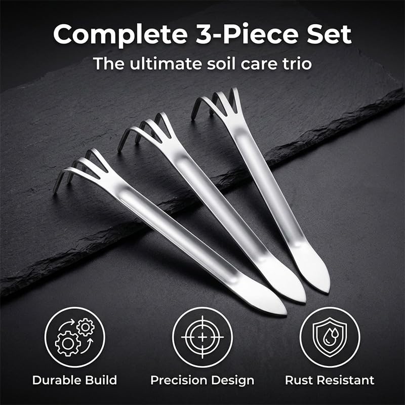 Set de 3 rastrillos de acero inoxidable para raíces miniatura 6