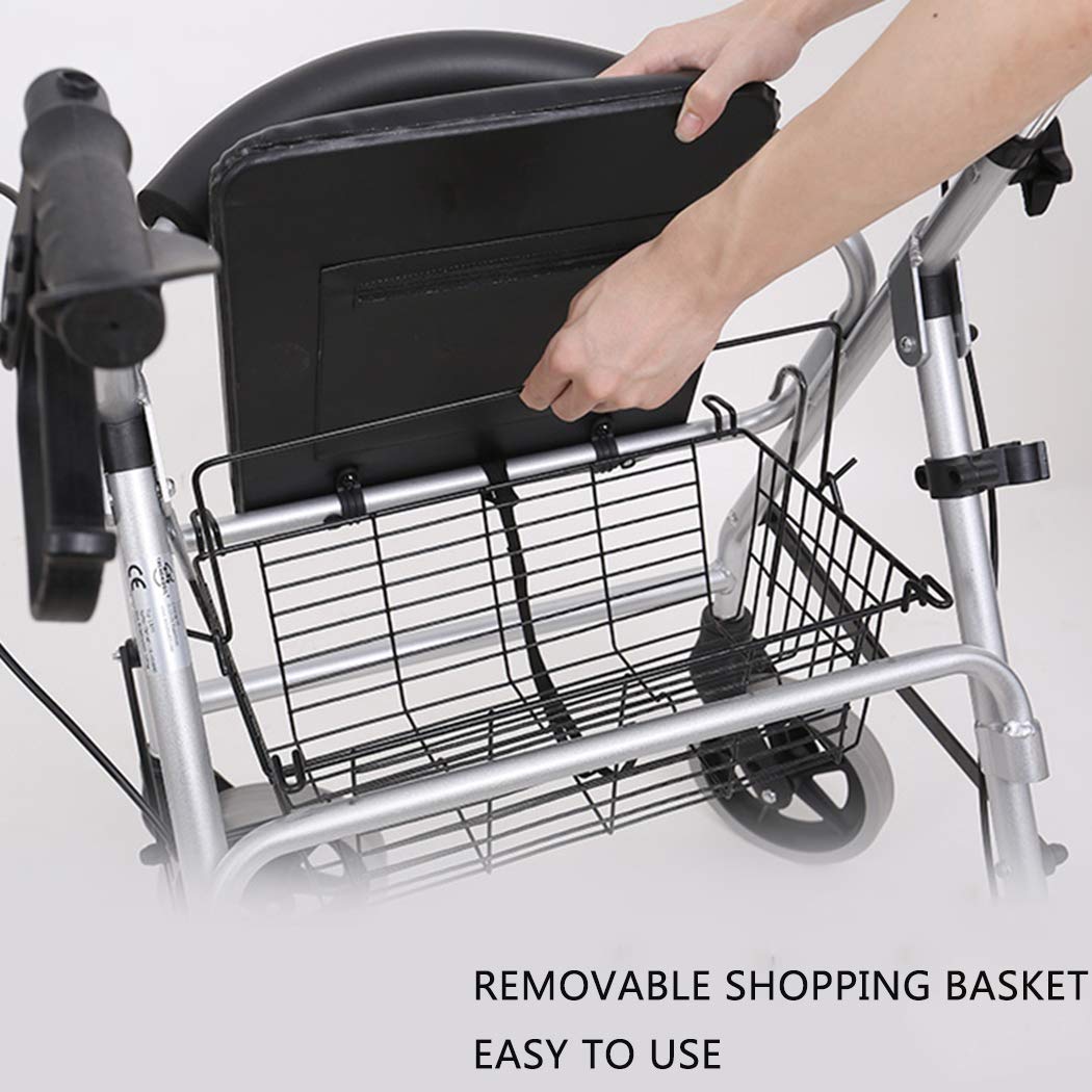 Andador, Andador con Asiento y Ruedas, andadores portátiles Plegables para Personas Mayores, ayudas para Caminar con Movilidad, Andador con Cesta de Almacenamiento de Gran Capacidad, Andador Gris