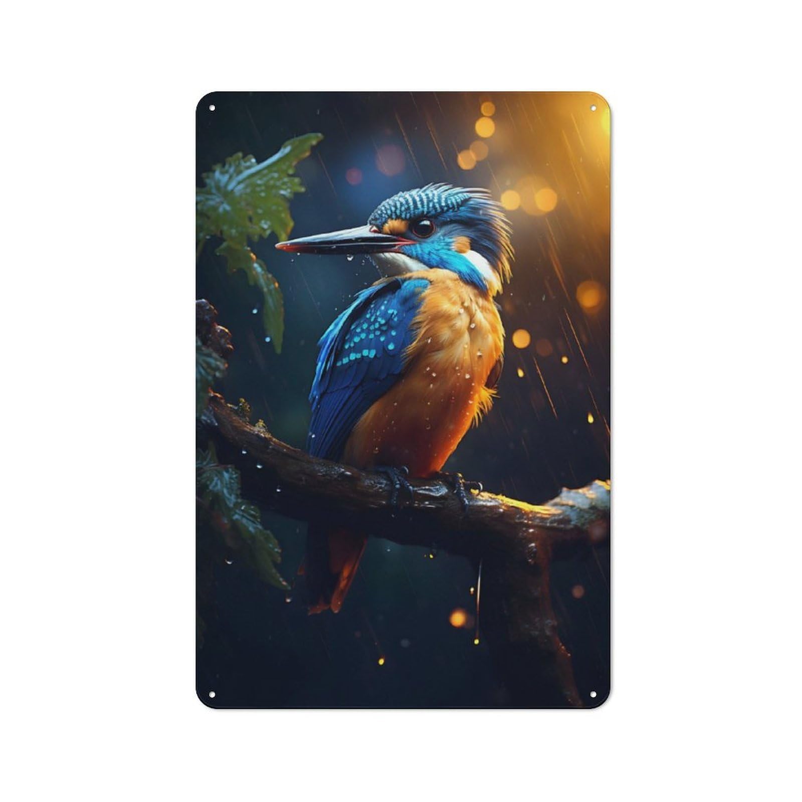 Retro Metal Sign with Epic Rainy Kingfisher Design 30x20cm, Retro Old Style Wall Plaque for Kitchen, Hallway, Bar Or Small Cafe