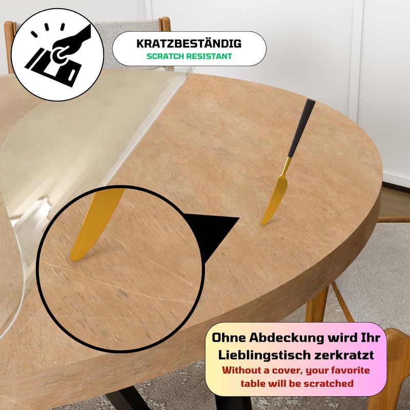 NURPELLE Fil De Protection De Table Rond Transparent Avec Bords