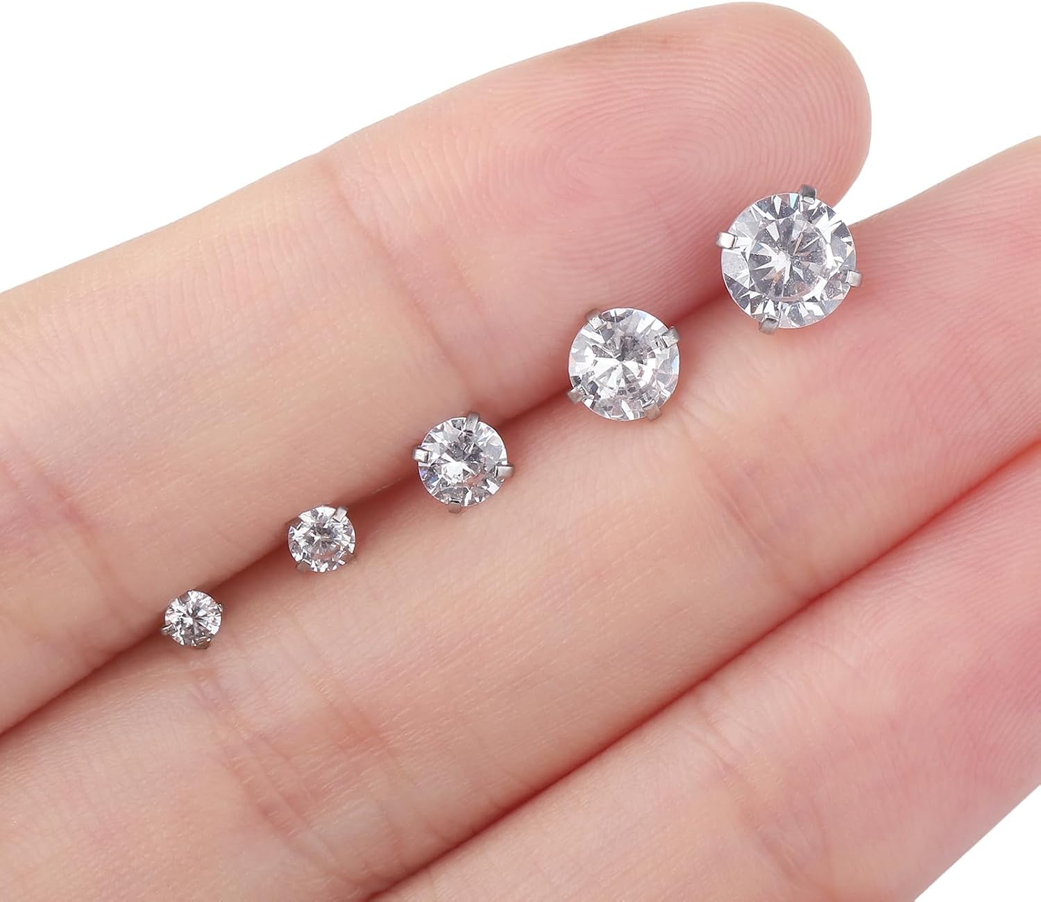 BLZ 6 Pairs 14K Cubic Zirconia Stud Earrings for Women Men 20G Screw Back Earrings 316L Stainless Steel Cartilage Earrings Hypoallergenic Men Earrings - Image 2