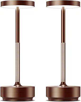 SAKRINGT 2 Pack Rechargeable Cordless Table Lamp - Battery Operated LED Portable Table Light with 3 Color Stepless Dimming, Memory Function - IP54 Waterproof for Outdoor, Restaurant, Patio, Camping