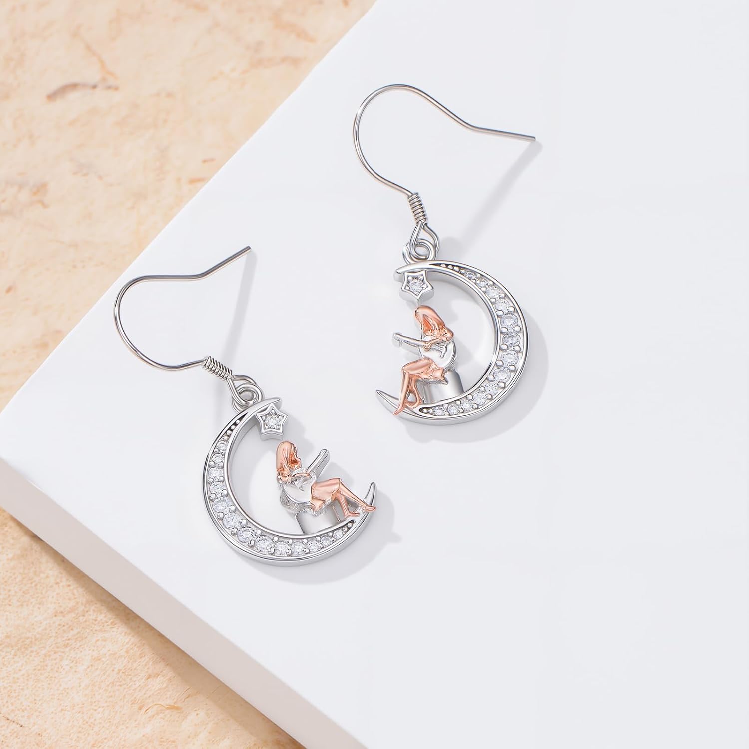 PROESS Art Music Dangle Earrings 925 Sterling Silver Moon Guitar/Flute/Painting Drop Earrings for Women Artist Musician