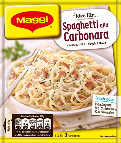 Maggi Fix für Spaghetti alla Carbonara Nudeln mit Schinken und Sahne italienisch 3 Portionen, 34 g