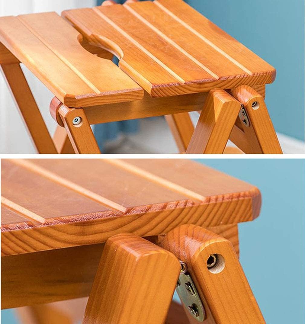 DASHADAO 3 Step Folding Kitchen, Office Wood Step Stools, Utility Multi-Functional 3 Tiers Portable Ladder Chair Seat with Non-Slip Foot Cover, Home Kitchen Bathroom Office Furniture Bedroo