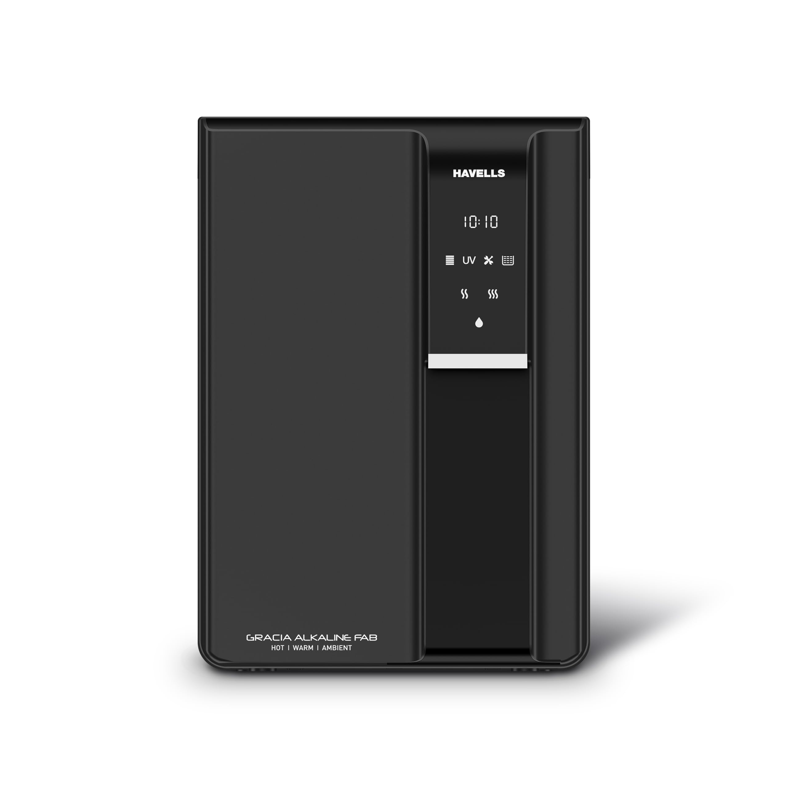 Havells Gracia FAB Alkaline Water Purifier (Black), RO+UV+Alkaline, Hot, Warm & Ambient Water, Copper+Zinc+Minerals, 8 Stage Purification, 6.5L SS Tank, Suitable for Borewell, Tanker & Municipal Water