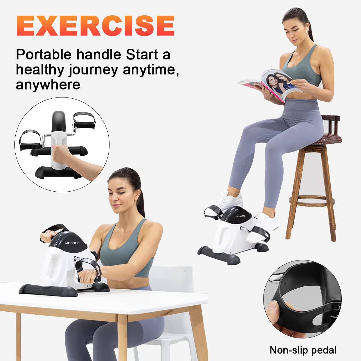 MOCOERL Mini Vélo d'Appartement Pliant, Pédalier Léger avec Résistance Réglable et Écran LCD, Appareil pour Jambes et Bras (Blanc)