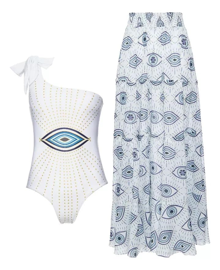 Image of AARAM Stylish Premium Women's One Piece Swimsuit with Cover Ups Wrap Skirt Sarong Retro Floral Print Monokini Tummy Control Swimwear, Printed Swimming Costume for Women Beach Wear