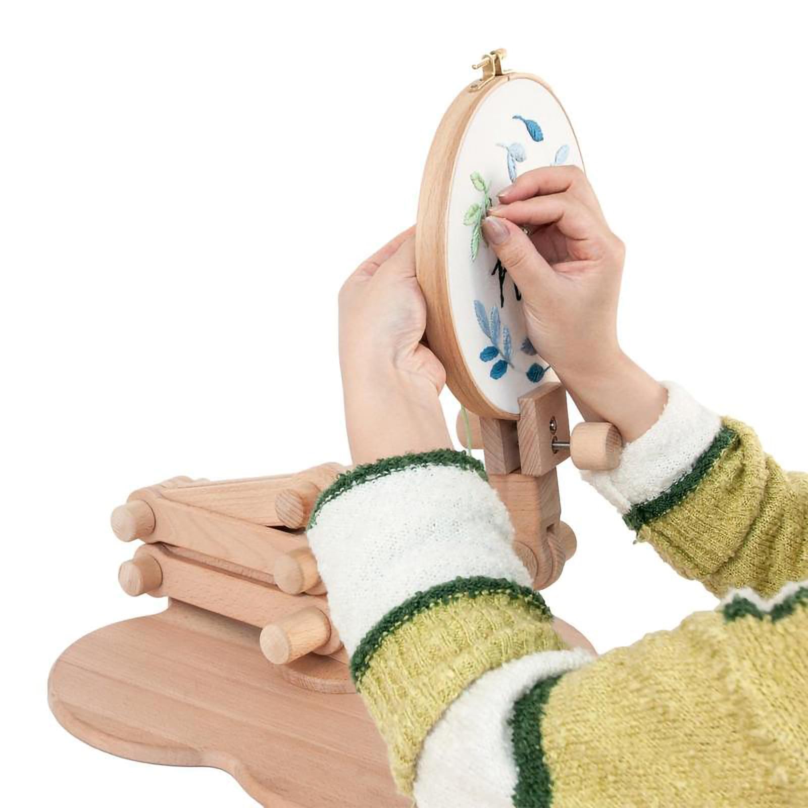 Marco de bordado, marco de punto de cruz plegable de madera retráctil con bastidor de bordado, diseño de pie, ideal para manualidades y costura