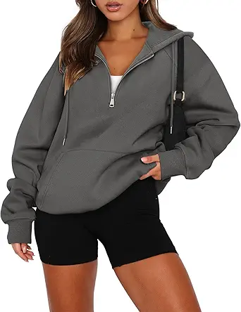 onlypuff Women Half Zipper Pullover Sweatshirt Long Sleeve Hoodies Kangaroo Pocket Fleece Basic Sweater