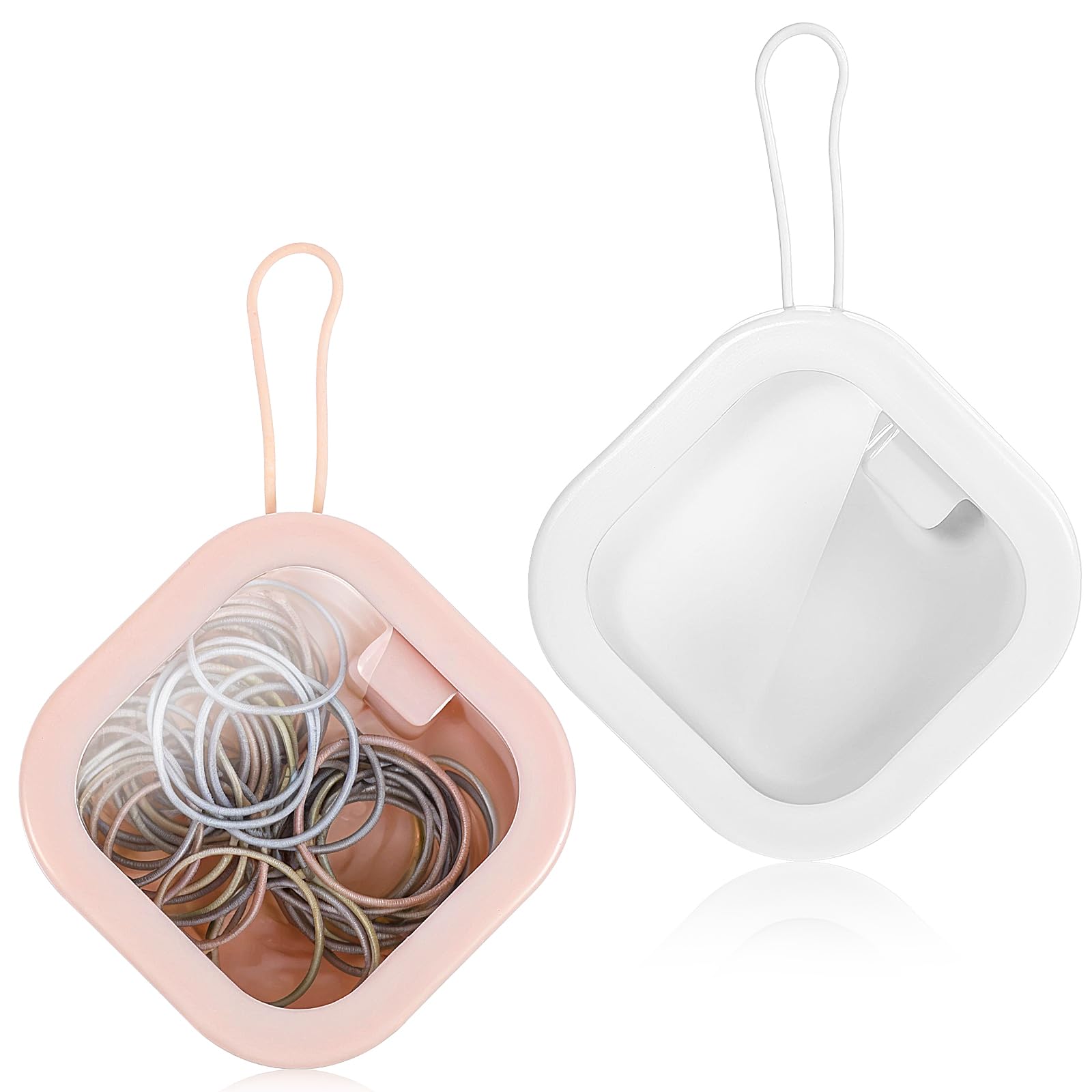 LLOUSSAK Caja organizadora de gomas para el pelo, 2 unidades, tamaño pequeño, portátil, para guardar horquillas para el pelo, caja transparente para guardar joyas, gomas de pelo, cuerdas de pelo