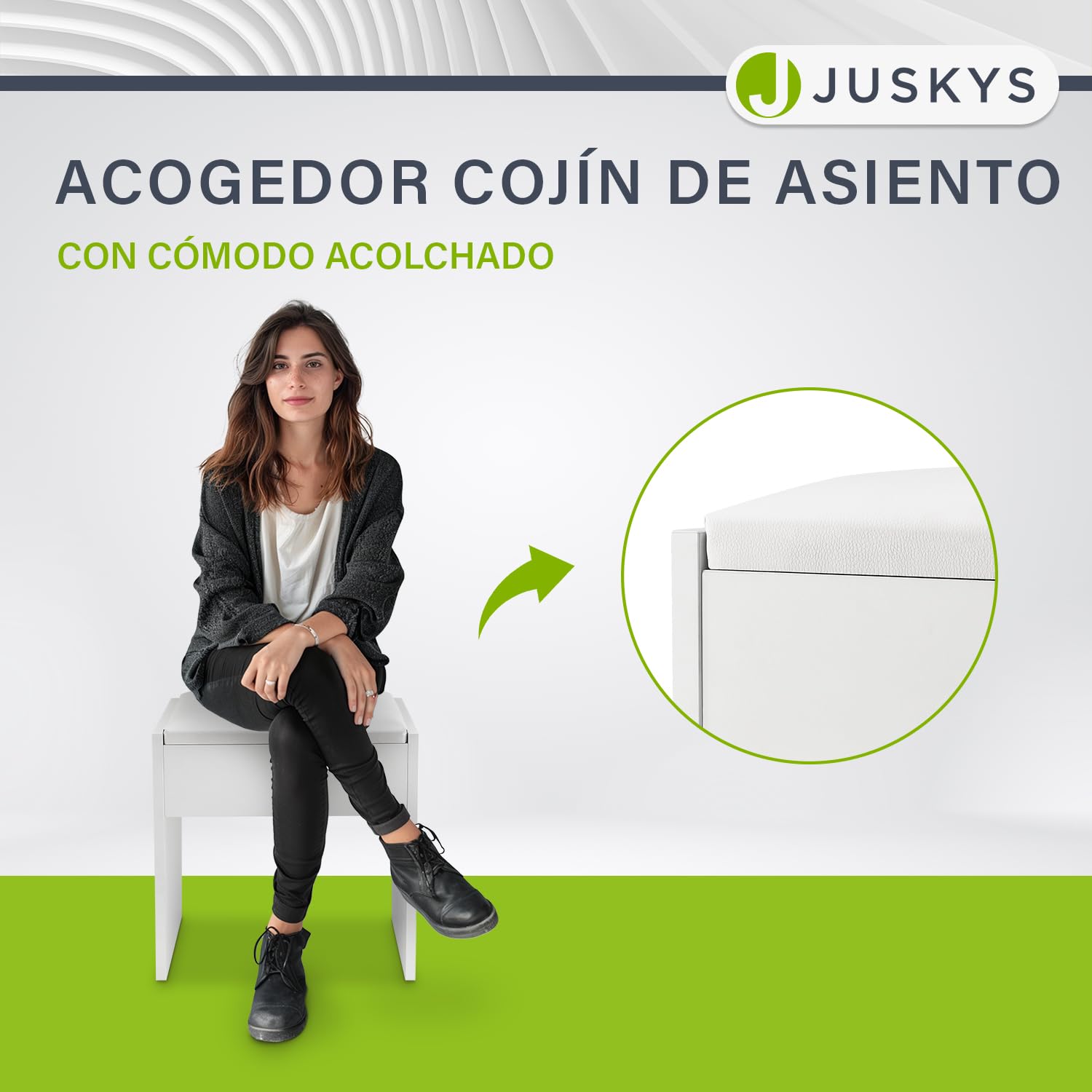 Juskys Tocador Melly Con Taburete - Madera Con Cojín Acolchado y Funda de Polipiel - Moderno y Acolchado de 40 x 30 x 43 cm en Blanco