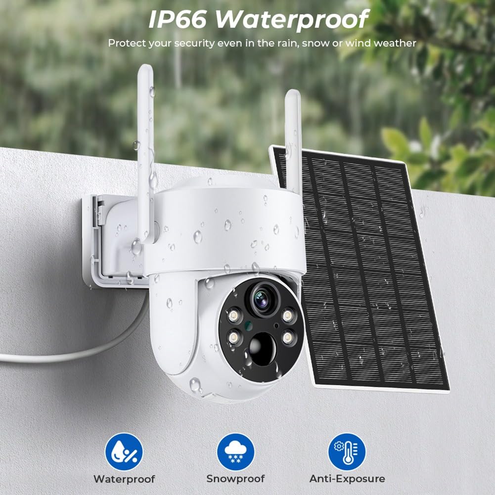 Telecamera Solare WiFi 4MP PTZ Telecamera IP Esterna Visione Notturna con Pannello Solare Ricarica Batteria Rilevamento Umano ICSee