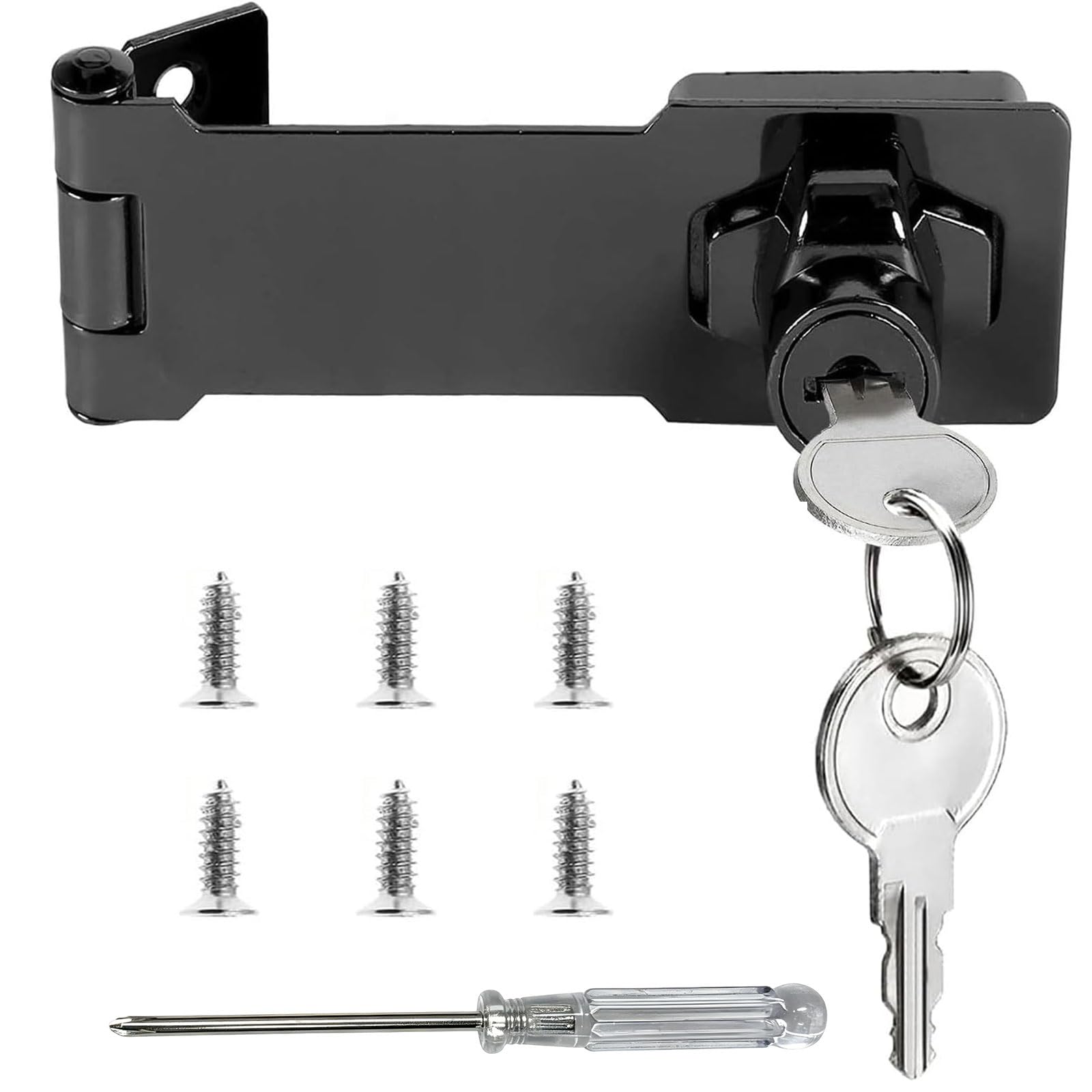 AmiCera Schrankschloss, 61mm (2.5in) Überfalle Abschließbar mit Schlüsseln, Rostfreie Stähle Schrank Schloss mit Hasp Lock, Möbelschloss für Tür Schränke Fenster Vorhängeschloss Torriegel (Schwarz)
