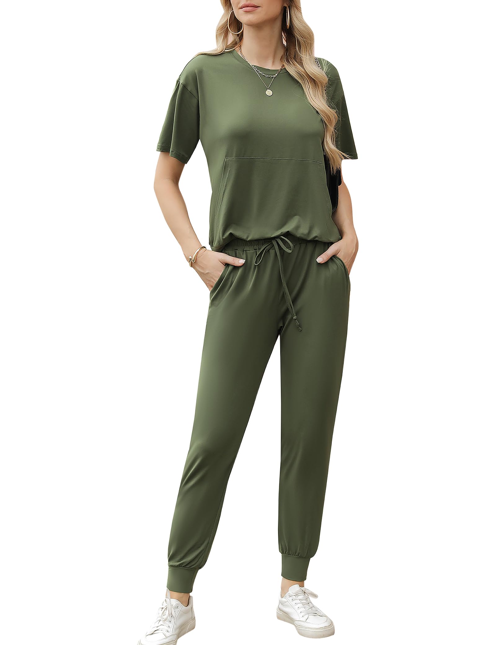 Irevial Sportivo Donna Completo,Completi Sportivi Donna Due Pezzi, Tuta Donna Sportiva Estiva, T-Shirt & Pantaloni Casual, Elegante Tuta Donna Ginnastica per Jogging, Training, Casa, Fitness