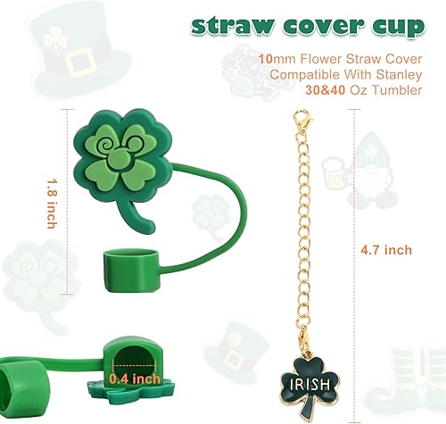 Miniatura 2 de 5 fundas de popote para el día de San Patricio para copa Stanley de 30 y 40 onzas, 0.394 in, tapa protectora de popote de silicona con 3 piezas de