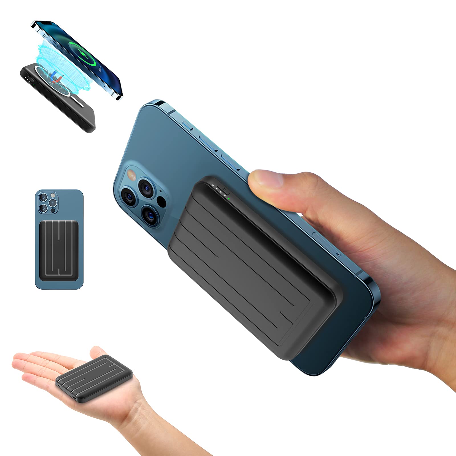 Wireless Power Bank 10000mAh Small Portable Charger Battery Pack with Stand Fast Charging USB-C Compatible with for iPhone 15/14/13/12/Pro/Pro Max