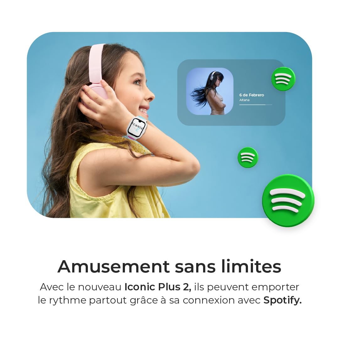 SaveFamily Iconic Plus 2 | Montre Connectée pour Enfant - Localisateur GPS | Appels, Vidéo, IA, Bouton SOS, WhatsApp, Spotify, Thermomètre, Couleur Noir