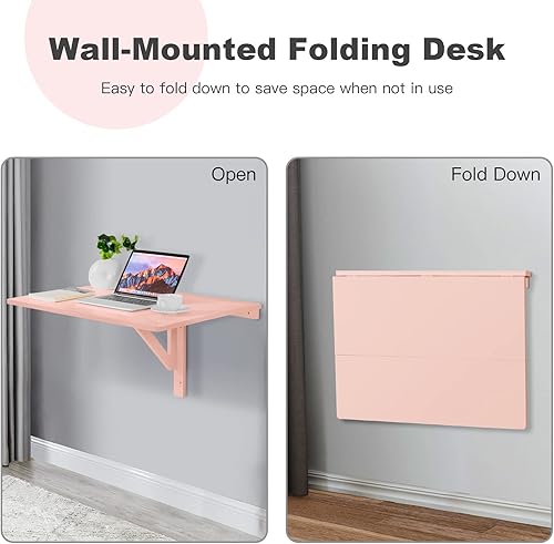Miniatura 18 de COSTWAY Mesa plegable montada en la pared, 31.5 x 23.5 pulgadas, escritorio flotante de hojas caídas para espacios pequeños, estación de trabajo