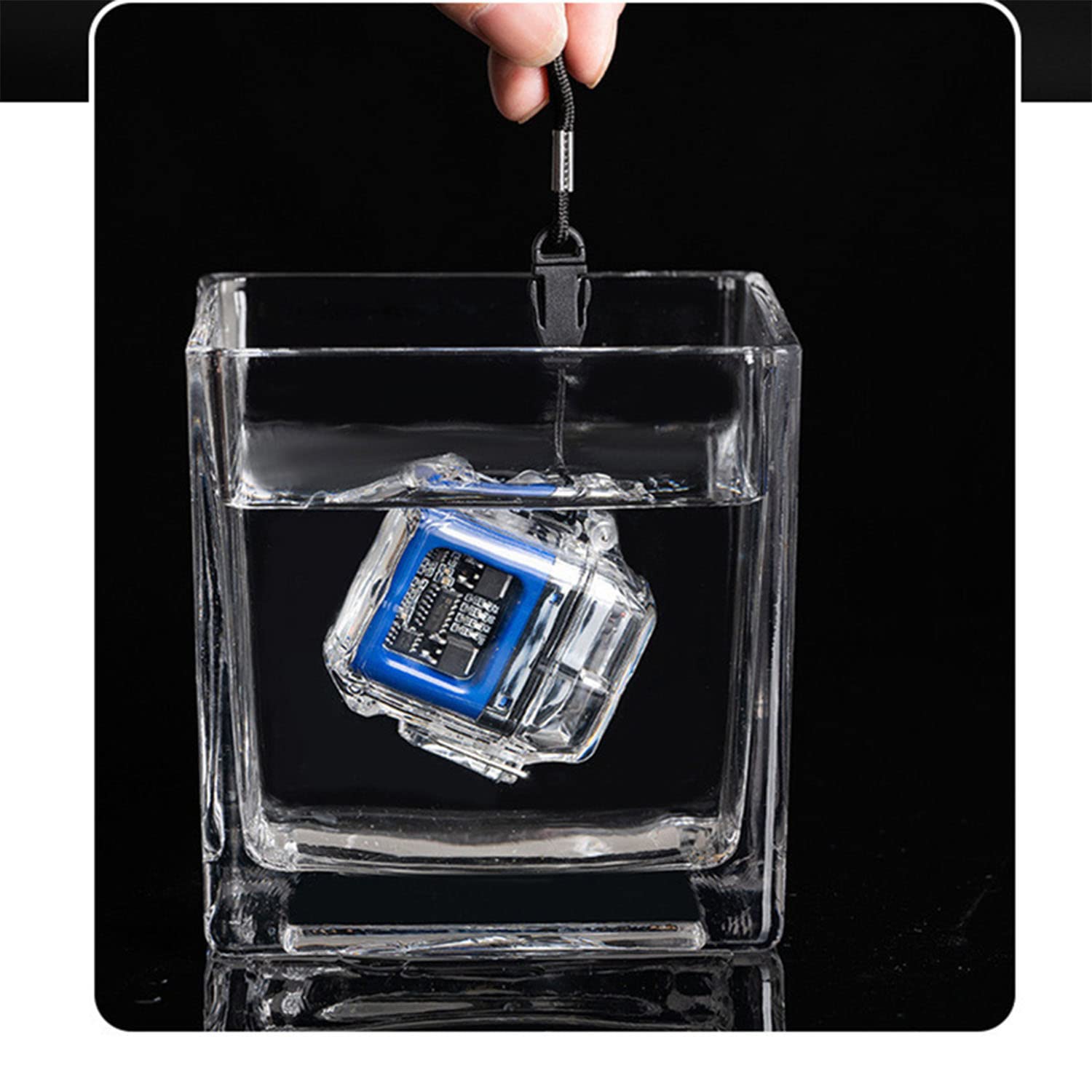 Briquet Électrique Étanche L'extérieur Affichage Puissance du Corps Transparent Coupe-Vent Briquet Plasma à Double Arc avec Cordon pour Randonnée Camping L'Aventure