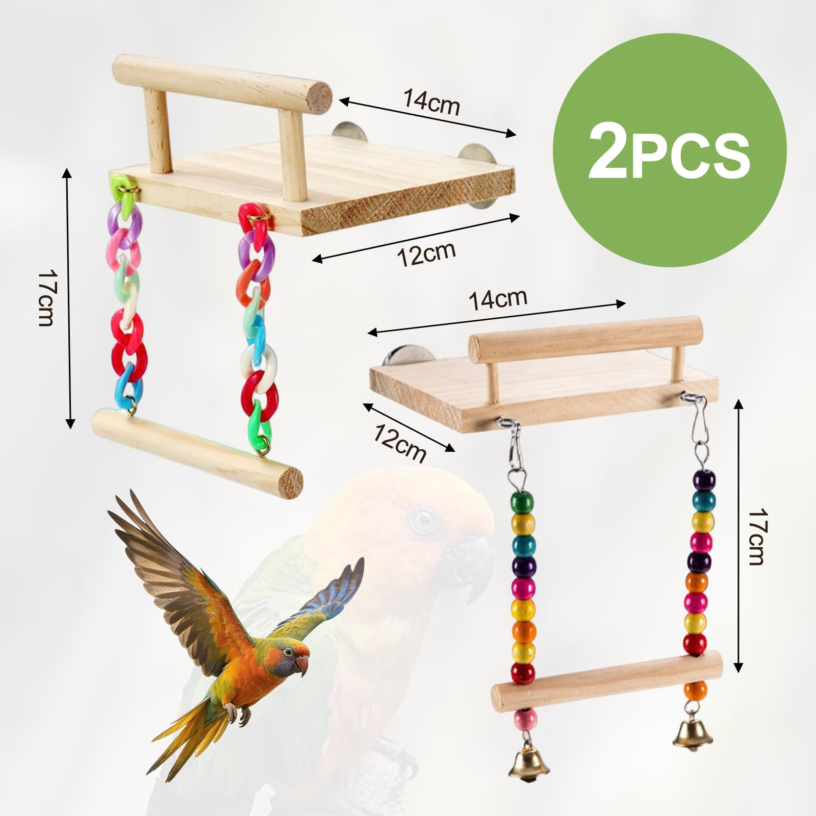 2 Pezzi Posatoio Per Pappagalli,Posatoi Uccelli,Accessori Pappagalli, Altalene In Legno, Fringuelli, Posatoi Parrocchetti (Con Campanelli)