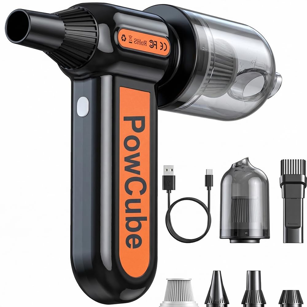 2-in-1 Compressed Air Duster 180000RPM Powerful Motor, Cordless Mini Vacuum Cleaner, 10,000mAh Battery, Portable Electric Air Duster, Dust Blower for Computer, Keyboard, Outdoor, House, Car and Office