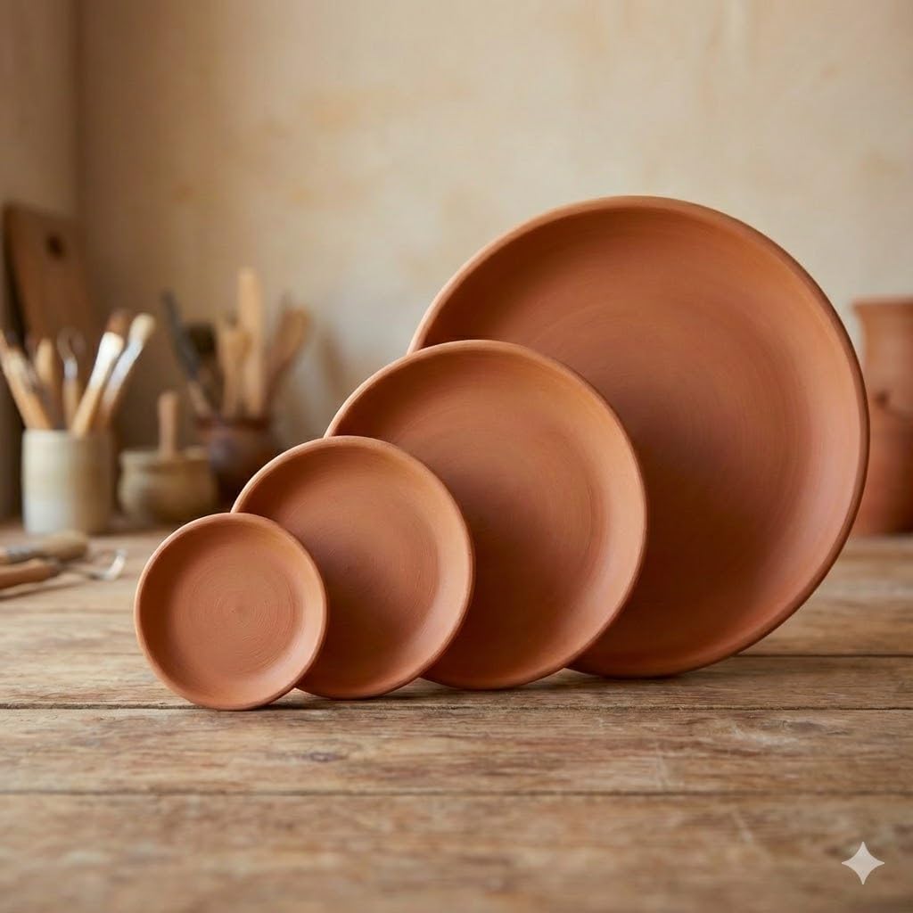 Piatto Tondo in Terracotta Semilavorata Artigianale 25cm 2 Pezzi Decoupage Pittura
