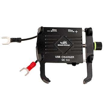 Grandpitstop Adjustable Mobile Holder- with Charger-Claw Jaw Grip-Aluminium for Bike/Motorcycle/Scooter Handlebars (Black)