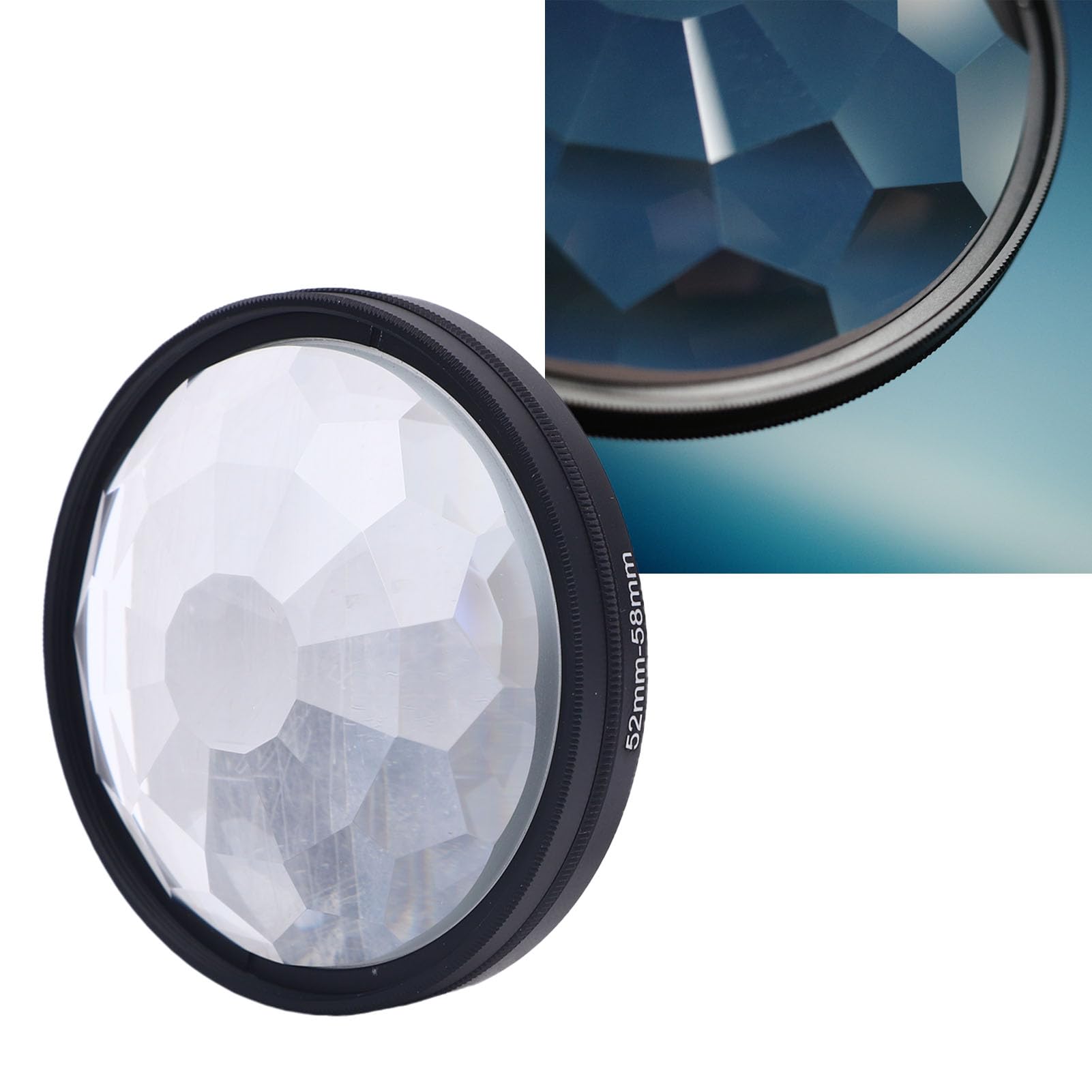 Filtre de Kaléidoscope de 58 Mm, Filtres à Effet D'objectif de la Caméra avec Anneau D'adaptateur 52 Mm 58 Mm, Compatible avec L'objectif 52 Mm, Verre Cristallin Prism pour la