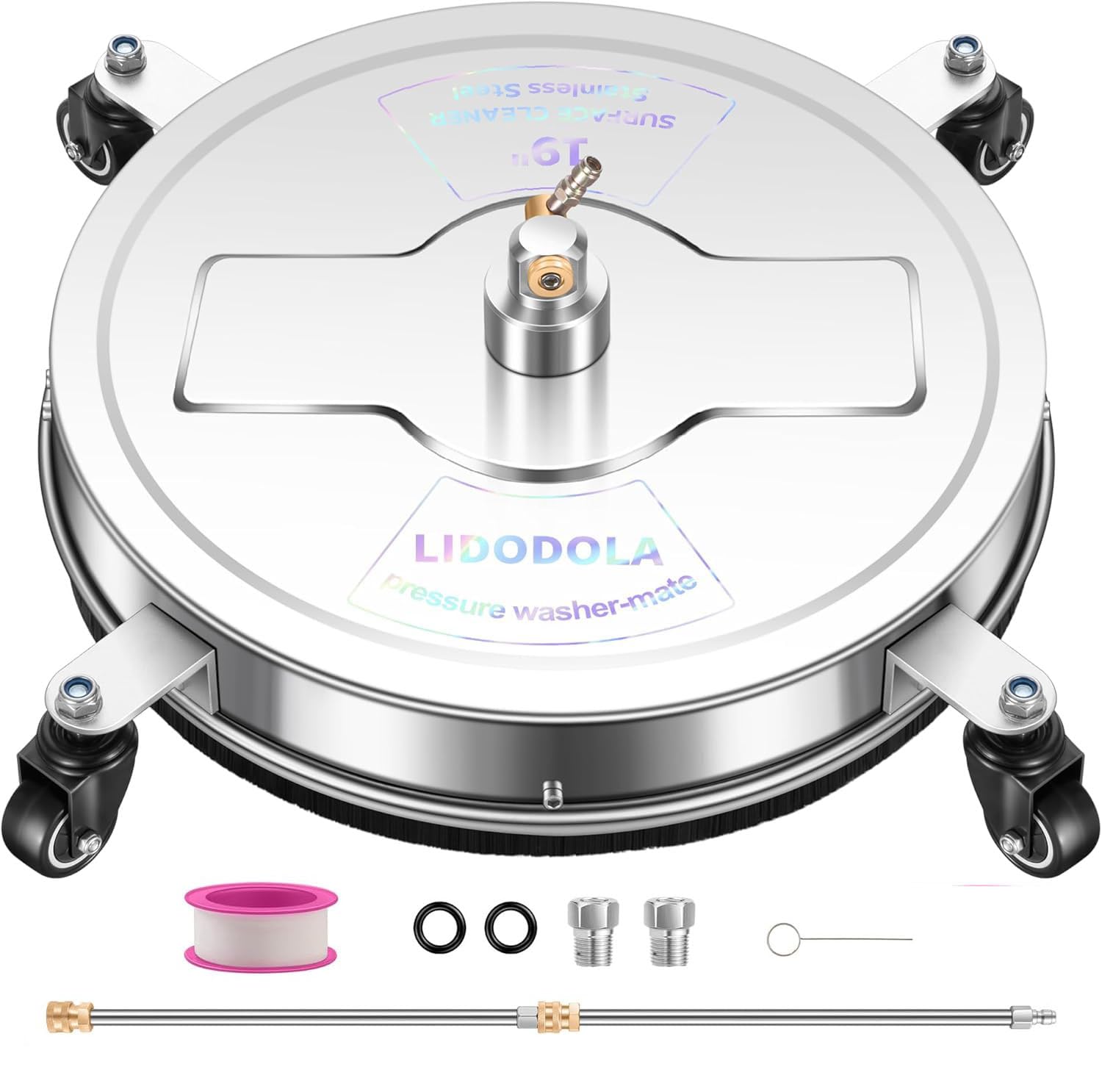 19" Pressure Washer Surface Cleaner with 4 Wheels - Stainless Steel Surface Cleaner for Pressure Washer Attachment for Concrete, Patio, Sidewalk, Deck