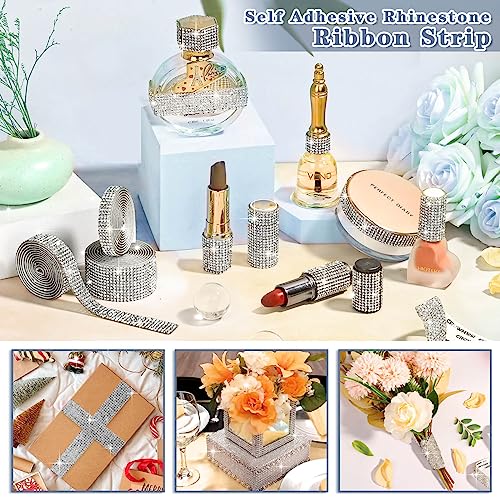 Cludoo WJH103 3 Rolls Rhinestone Ribbons, Silver Self Adhesive Rhinestone Strips thumb #3