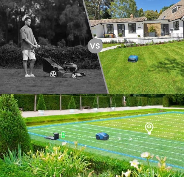 ESTOCK1 Speed Robot cortacésped AI inalámbrico perimetral con batería de 4400 mAh, área de corte de 1000 m², carga automática, control WiFi y 4G silencioso robot cortacésped de jardín