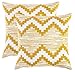 TreeWool - Pack de 2 - Cheurón Ikat Acento Decorativo Fundas de cojín, 100% algodón (50 x 50 cm / 20 x 20 Pulgadas, Mostaza y Blanco)