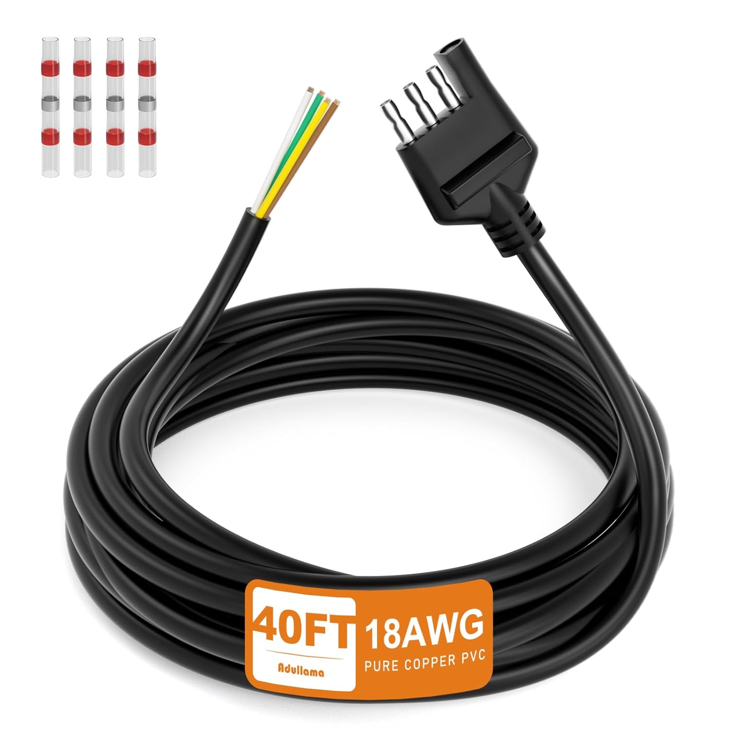 4 Way Trailer Wiring Harness 40FT Jacketed Cable, 18AWG 4 Pin Flat Trailer Extension Connector Trailer Wire 4 pin Trailer Wiring Harness, Pure Copper