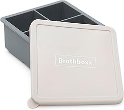 Brothboxx 1 Cup 250 ml Cubes - Extra Large Silicone Freezing Container with Lid - Makes 4 Perfect 1 Cup Portions - Freeze Broth, Sauce, Soup - Souper Compact and Stackable