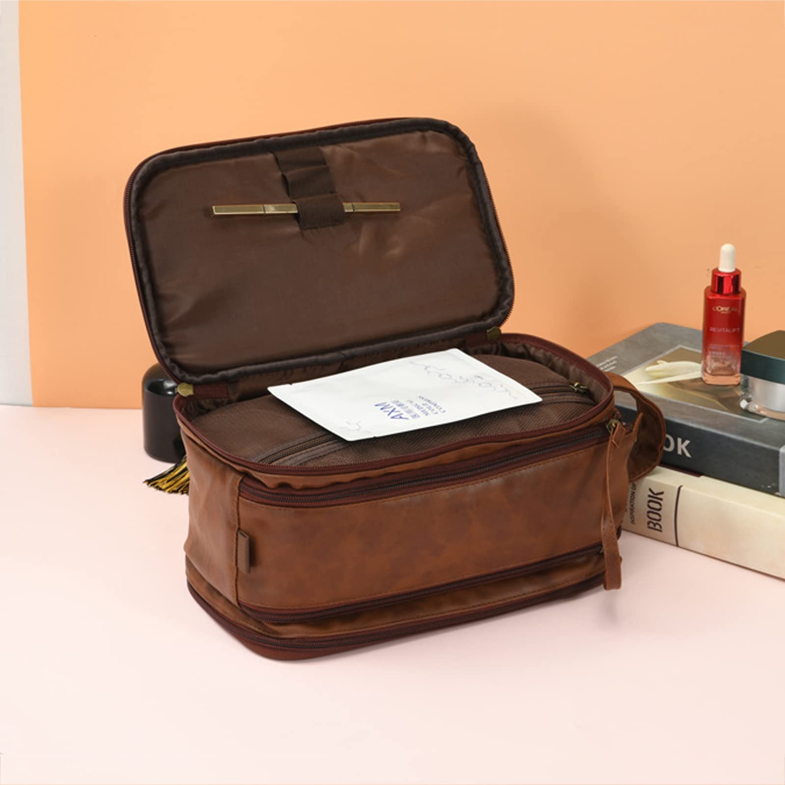 Neceser Personalizado para Hombres, Neceser De Viaje, Organizador De Bolsa De Afeitar De Cuero PU para El Hogar, Negocios, Vacaciones, Accesorios De Tocador,Negro