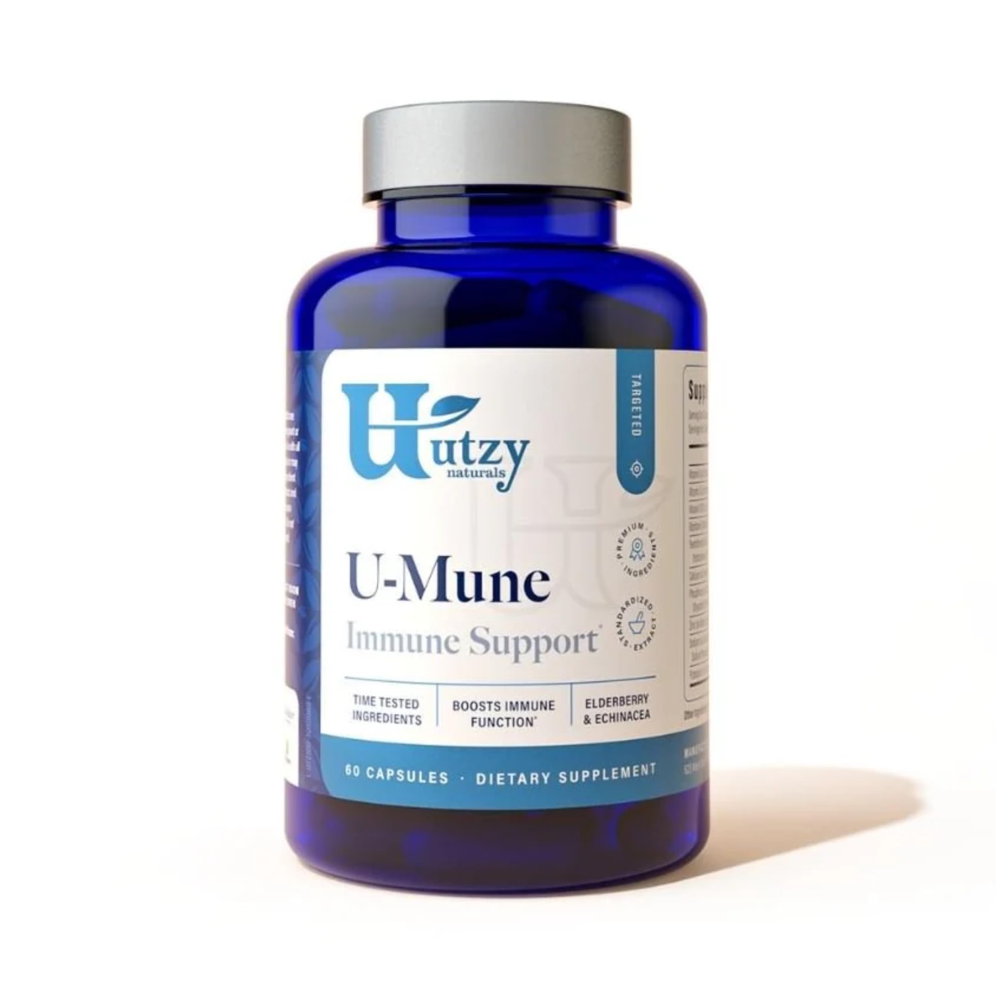 Utzy Naturals U-Mune | Immune Support w/Elderberry, Echinacea, Oregano | Made in USA | 3rd Party Tested | 60 Capsules 60 Count (Pack of 1)