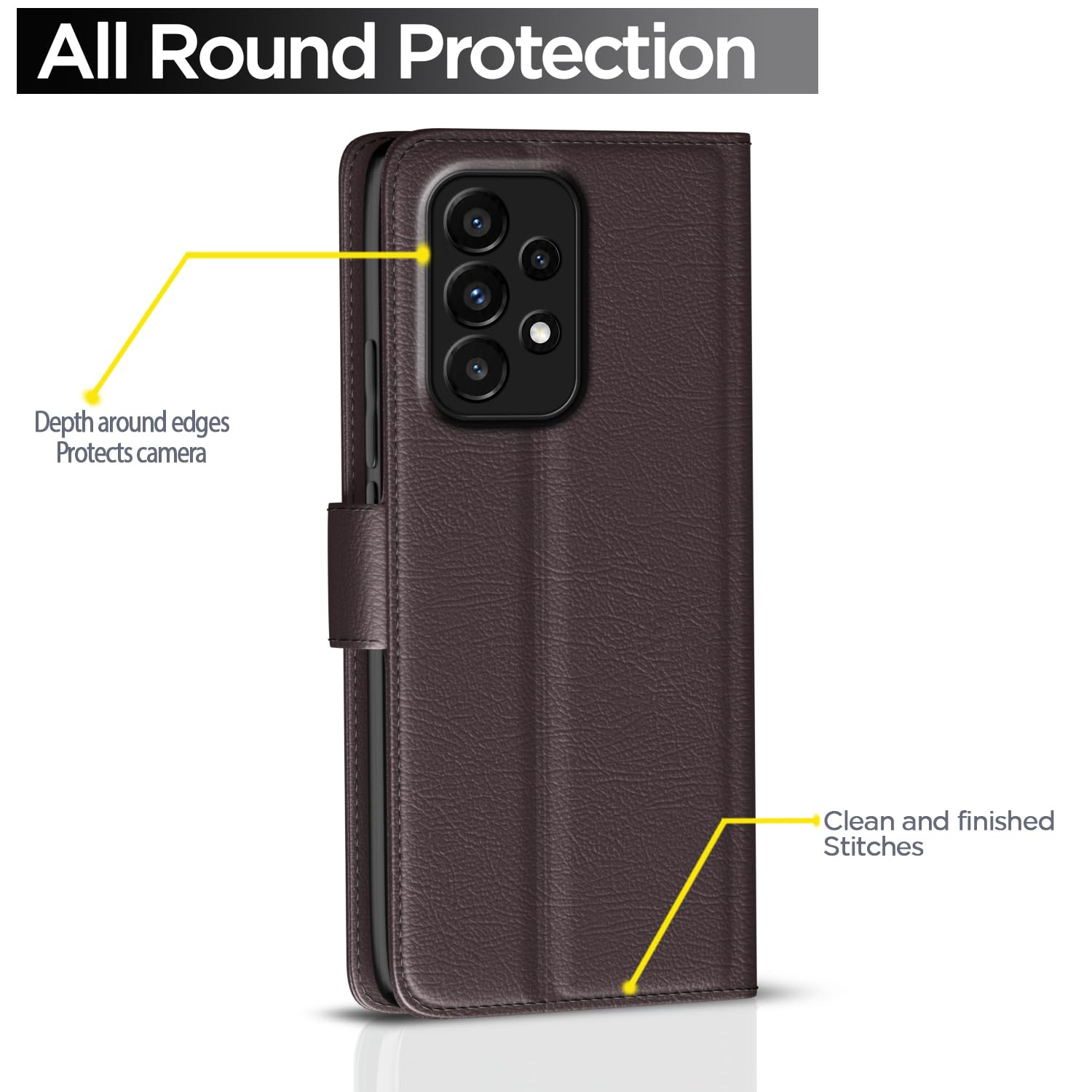 Pikkme Samsung Galaxy A33 5G Flip Case Leather Finish | Inside TPU with Card Pockets | Wallet Stand and Shock Proof | Magnetic Closing | Complete Protection Flip Cover (Coffee) 2