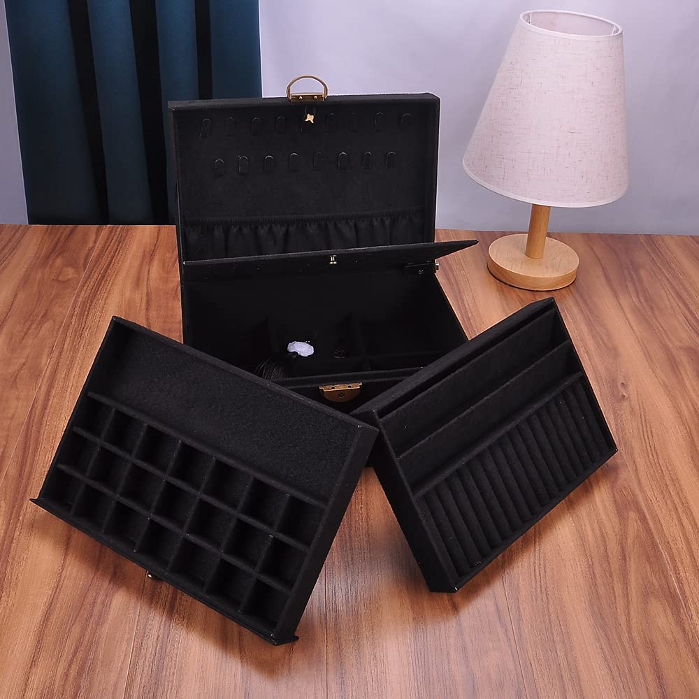 GYJOYERO Jewelry Box Jewelry Earrings Organizer Women Girls 4 Layers with Drawer Necklaces Rings Watches Display Case Storage Lockable GY708 (Black)