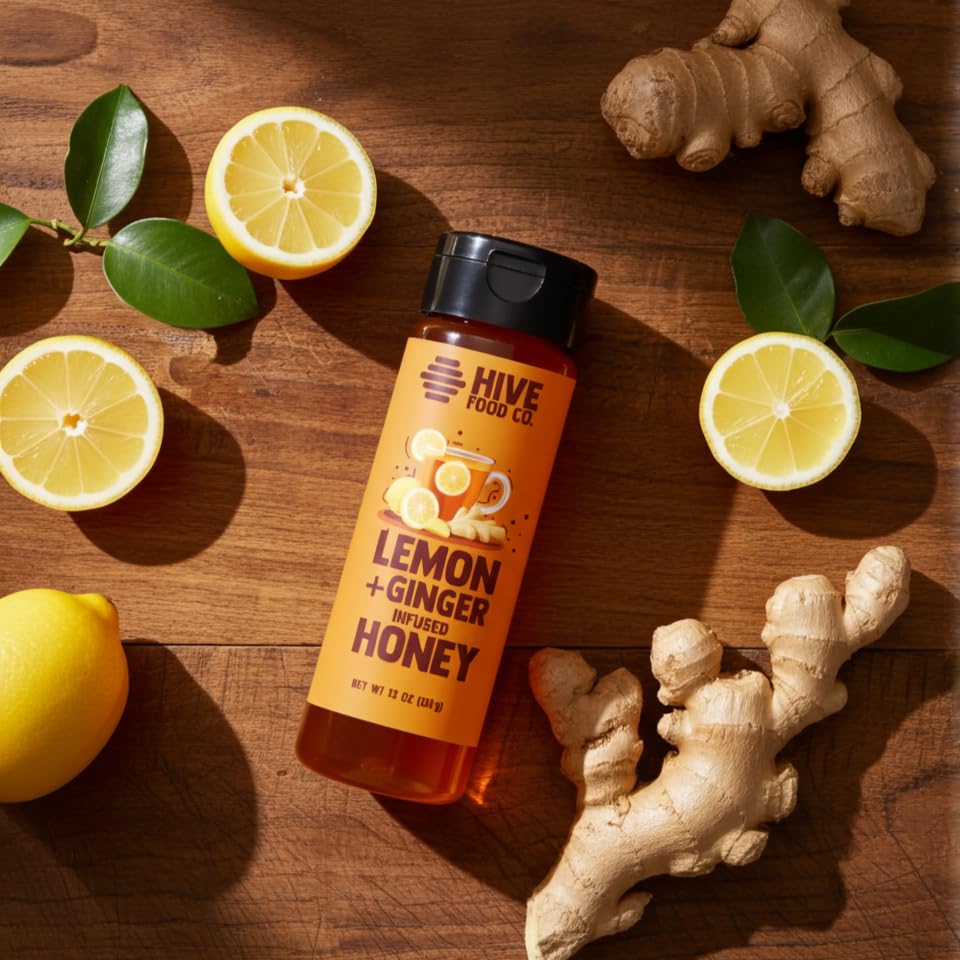 HIVE Food Co. Lavender & Lemon Ginger Infused Honey Bundle, Raw & Unfiltered Honey, Handcrafted in Small Batches, 2 Pack, 12 oz Squeeze Bottles image 5