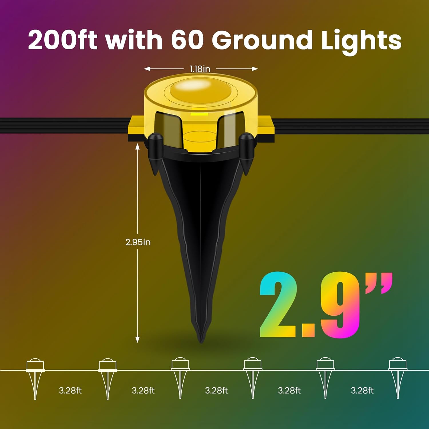Outdoor Ground Lights 200 FT, Permanent Outdoor Lights for House with RGB Color Changing, Bluetooth Music Sync, IP67 Waterproof, Timer, for Eaves and Landscape Outdoor Lights.