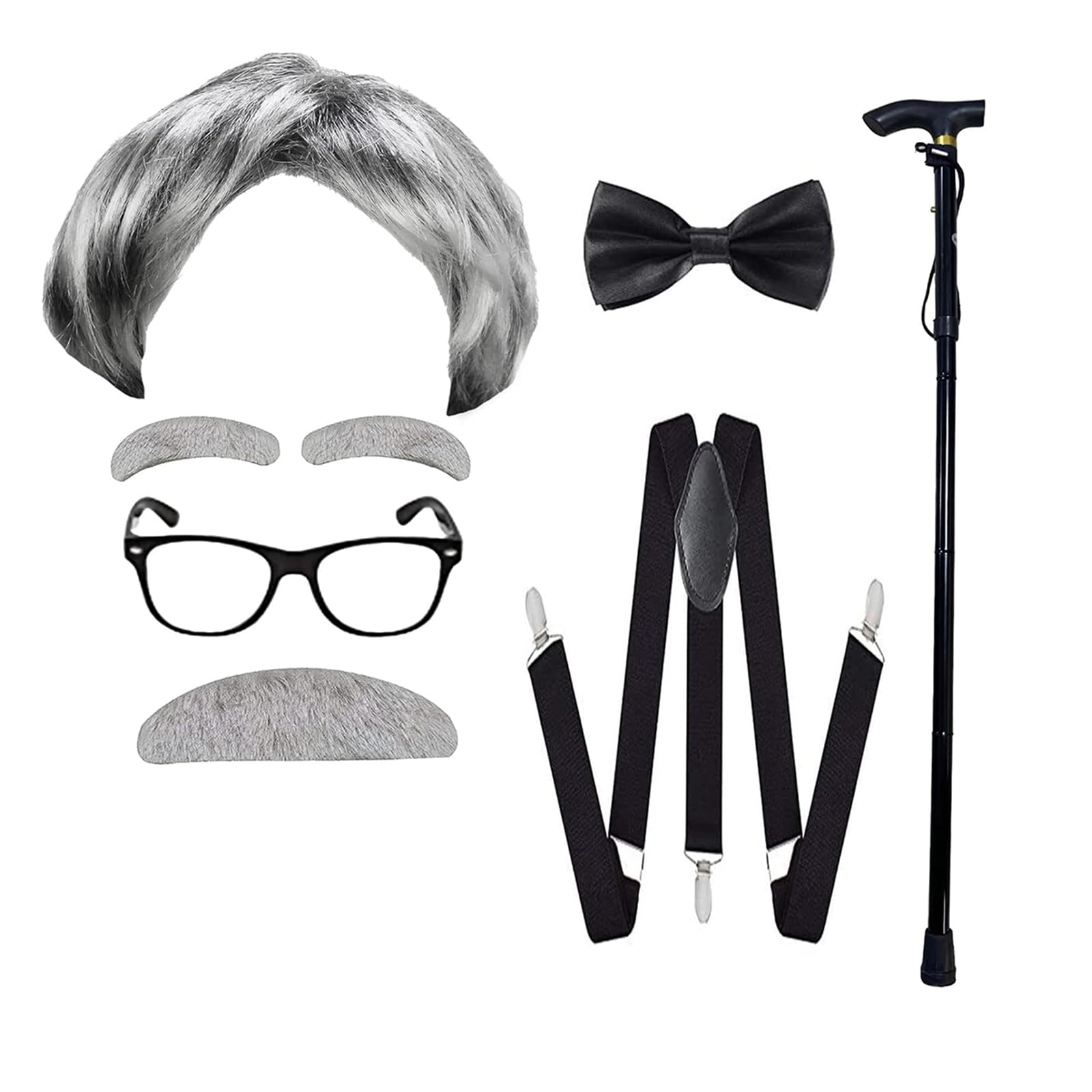 ATTBEA Old Man Costume Wig for Kids 100 Days of School Costume for Boys Old People Costume Set