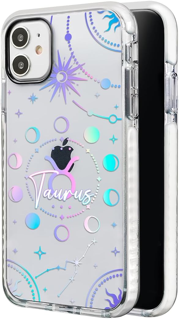 INSTACASE Case Compatible with iPhone 12 Taurus Zodiac Sign, Protector Compatible with iPhone 12 Customizable, Case Customized Horoscope White Border
