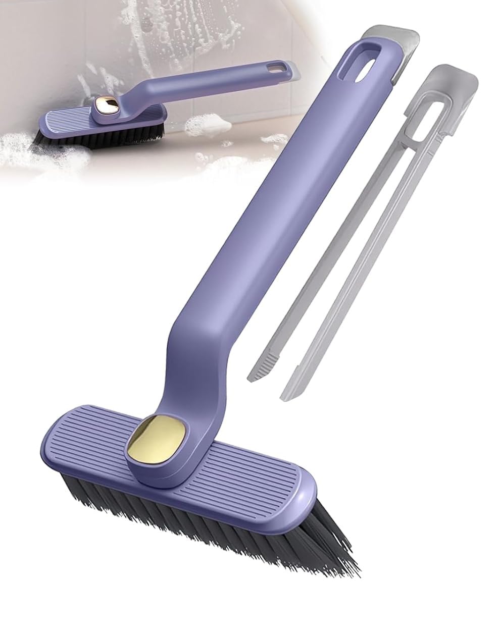 UCRAVO Multi-Function Rotating Grout Crevice Cleaning Brush, Hard-Bristle Crevice Gap Cleaning Brush, Baseboard Cleaner Tool with Handle 360 Degree No Dead Corners Kitchen Gadgets, with Hook