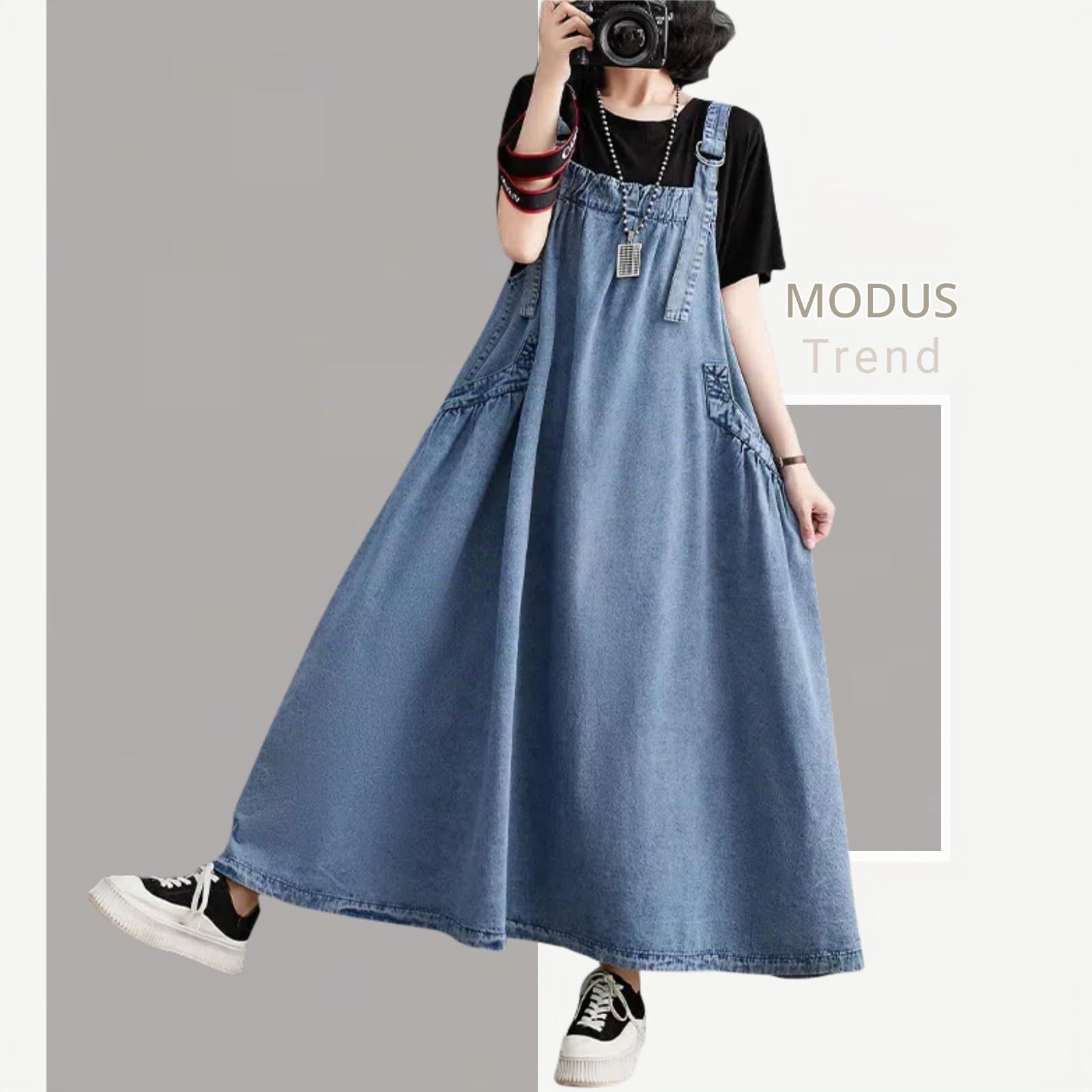 Damen Jeans Latzkleid